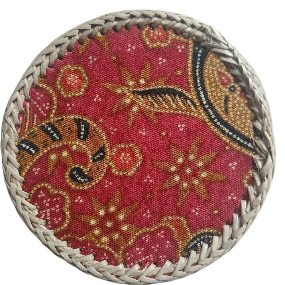Handwoven Fabric Batik & Bamboo Coasters Set of 12 Vibrant Patterns Unique - Picture 2 of 10